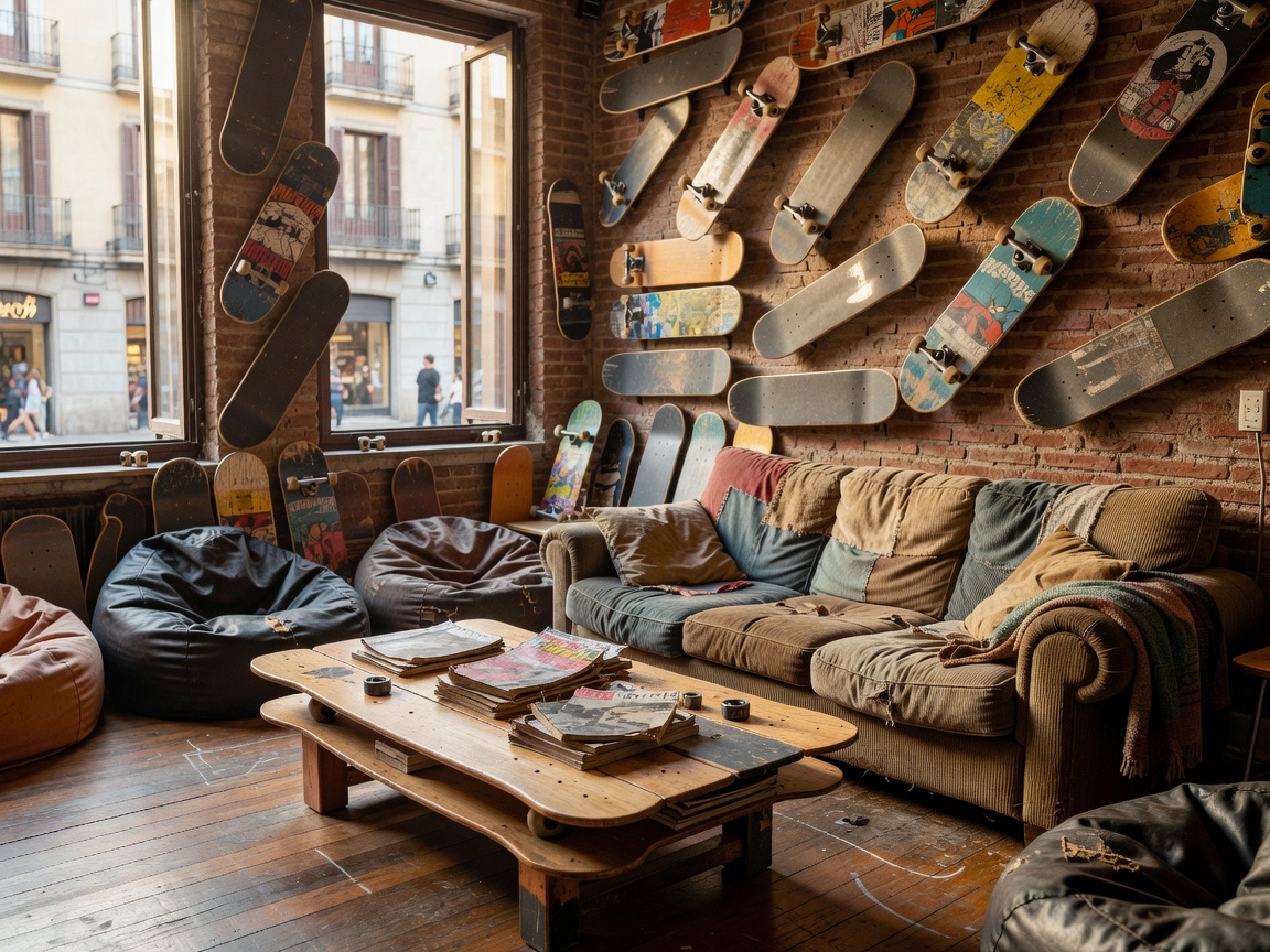 Sant Jordi Hostel Gracia Barcelona skateboard themed lounge